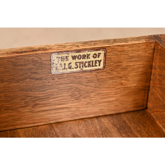 Wood Antique L. & J. G. Stickley Mission Oak Arts & Crafts Writing Desk or Library Table, Newly Restored For Sale - Image 7 of 12
