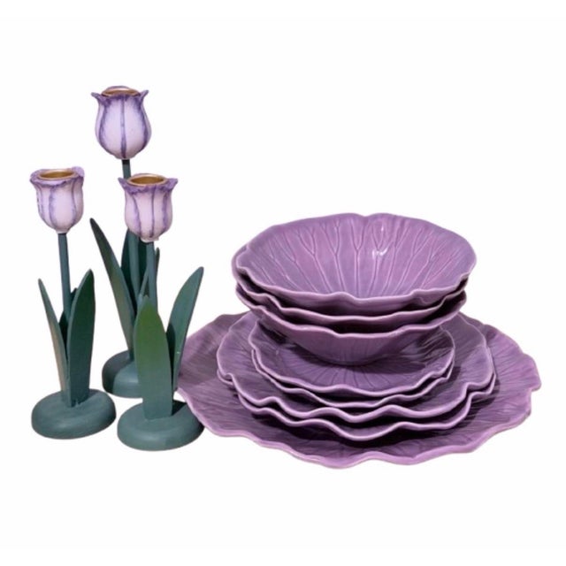 Wood Vintage Wood Flowers Tulips Shaped Candle Holders - Set of 3 For Sale - Image 7 of 8