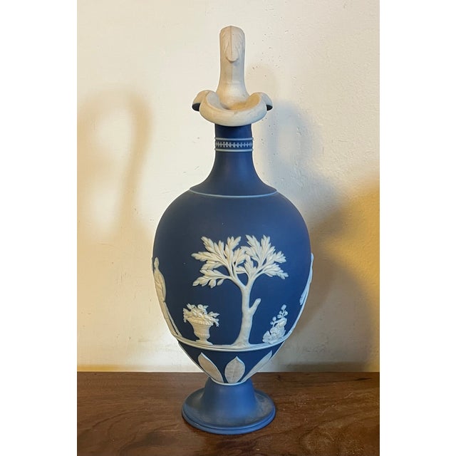 Antique 19th Century Wedgwood Dark Blue Jasperware Oinoche Vase, Urn or Ewer Decorated With Apollo and the Muses Circa 1850 For Sale In New York - Image 6 of 18
