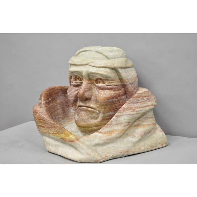 Vintage Seymour Shuren Modern Carved Pink Marble Native American Bust Sculpture For Sale - Image 10 of 18