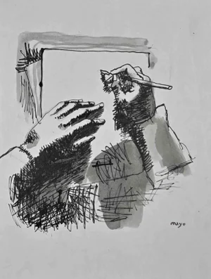 Antoine Mayo, The Writer, Original Ink & Watercolor, Mid-20th Century