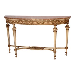 Louis XVI Style Painted and Gilt Decorated Marble Top Console Table For Sale