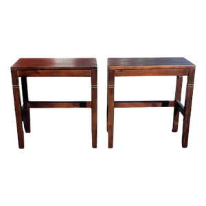 1990s Solid Walnut Rectangular Side Tables - a Pair