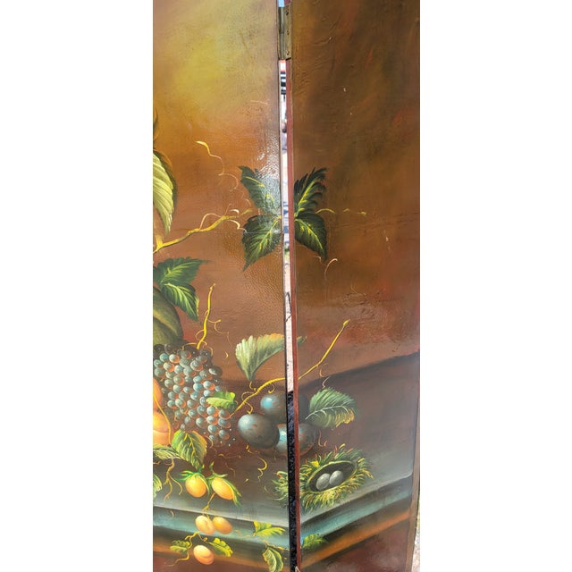 1950s Four -Panel Hand Painted Folding Screen Room Divider Renaissance -Inspired Italianate Still Life For Sale - Image 4 of 6
