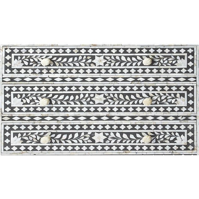 Spritely Home Accent Furniture Vivienne 36 in. W Rectangular Mother Of Pearl 3 Drawer Accent Chest, Black For Sale - Image 4 of 6