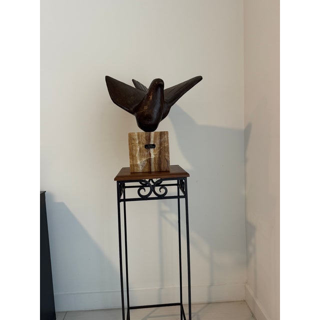 1970s 1970s Modern Bronze Sculpture “A Bird” with Marble base by Herbierto Juarez For Sale - Image 5 of 6