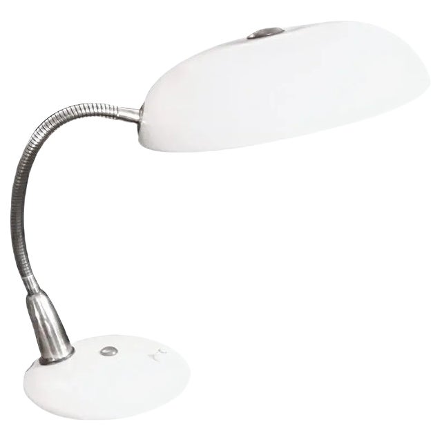 Art Deco Adjustable Cream Metal and Brass Table Lamp, 1930s For Sale