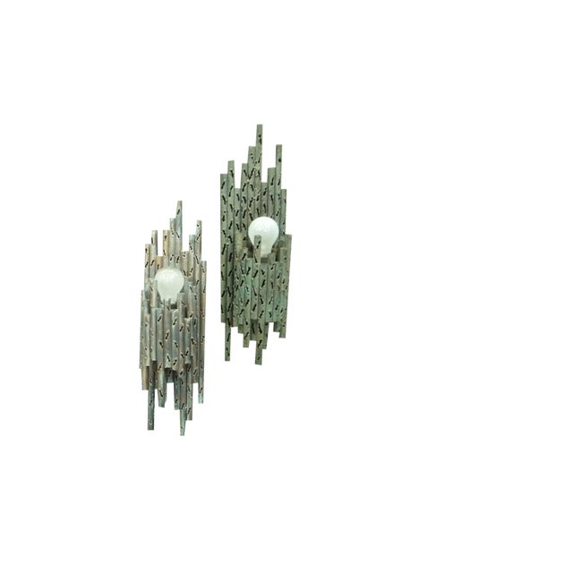 Mid-Century Brutalist Copper Wall Lamps, 1970s, Set of 2 For Sale