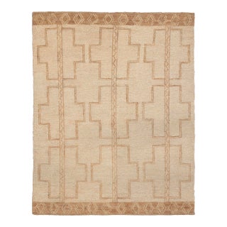 9x12Ft. Natural Cream Jute Taureg Inspired Soumek Jute Wool Hand Woven Rug For Sale