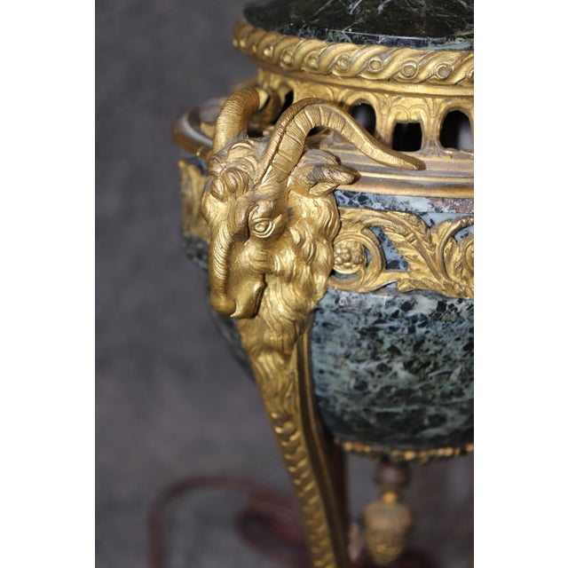Traditional 1900s Fine Quality Rams Head Bronze Ormolu French Empire Marble Rams Head Lamps - a Pair For Sale - Image 3 of 13