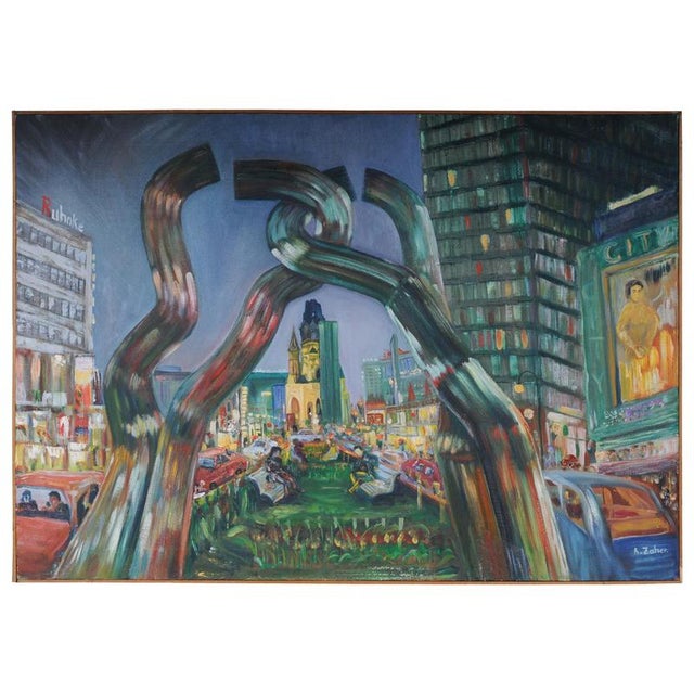 A. Zaher, Berlin City West View, Kudamm / Kurfürstendamm, Oil on Canvas For Sale - Image 18 of 18