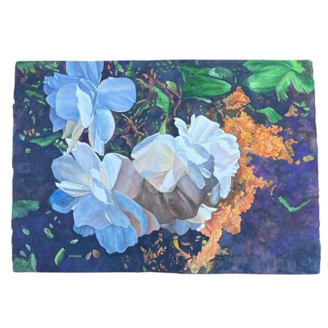 1980s Watercolor, Double-Sided, Floral Still LIfe, Signed by Florence Strauss For Sale