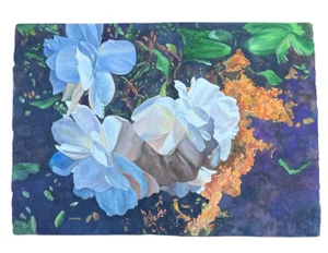 1980s Watercolor, Double-Sided, Floral Still LIfe, Signed by Florence Strauss