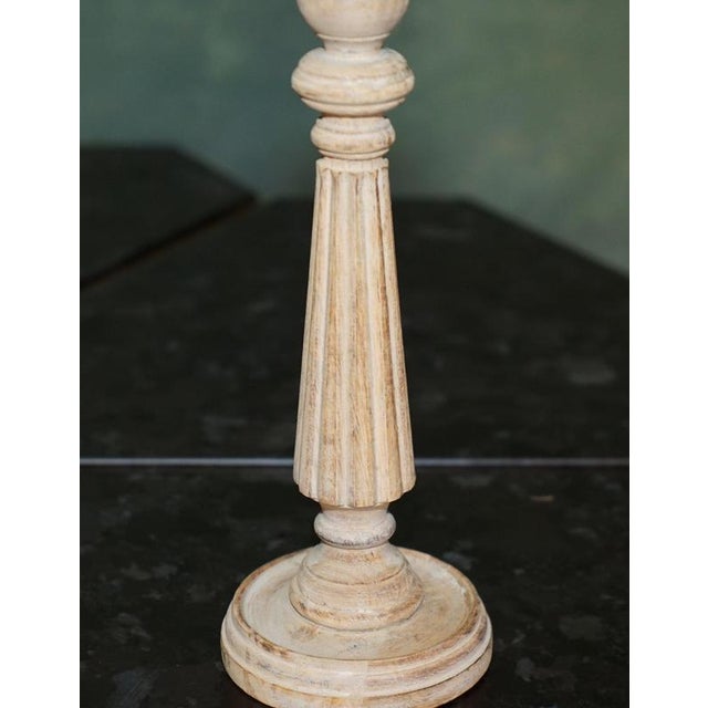 Neoclassical Carved Fluted Limed Oak Candlesticks, Set of 2 For Sale - Image 11 of 12