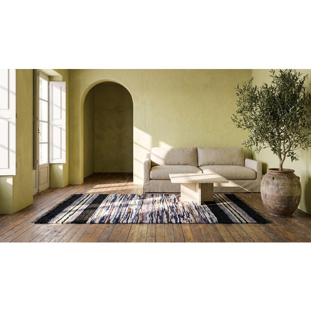 1940s Multicolor Stripe Antique American Rag Rug 3' 4" X 6' 4" Hand Knotted Wool Carpet For Sale - Image 10 of 10