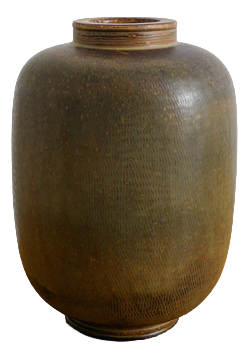 Mid-Century Swedish Brown Green Stoneware Farsta Vase Urn by Wilhelm Kåge for Gustavsberg, Sweden, 1940s