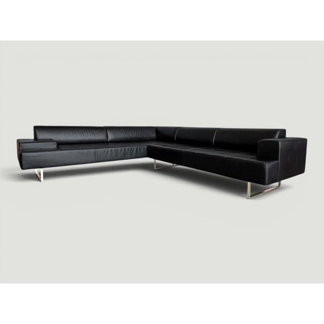 Quadra Black Leather Sectional Sofa by Poltrona Frau, 2005 For Sale - Image 3 of 18