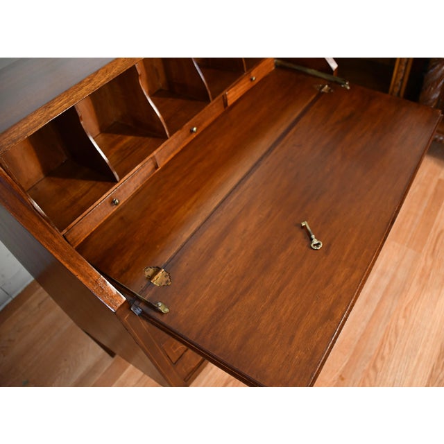 1920s Antique English Hepplewhite Mahogany Inlaid Secretary Ladies Desk For Sale - Image 16 of 17