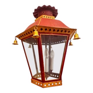 Large Vintage Tole Pagoda Hanging Lantern Ceiling Fixture For Sale
