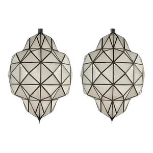 Large Art Deco White Milk Chandelier, Pendant or Lantern in Dome Shape, a Pair