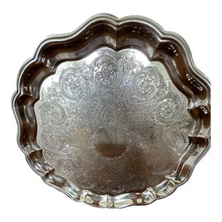 Vintage 1980s Large Round Serving Tray For Sale