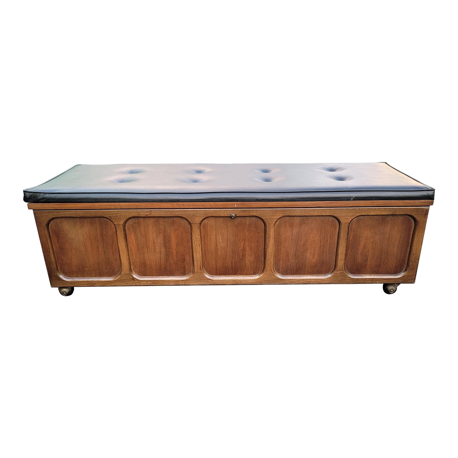 Mid Century Lane Cedar Walnut Hope Chest Bench With Tufted Naugahyde