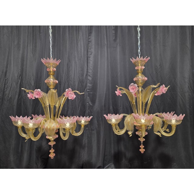 Murano Glass Chandeliers, 1980s, Set of 2, in Flawless conditions. Designed 1980 to 1989 Up to 250V (Europe/UK...