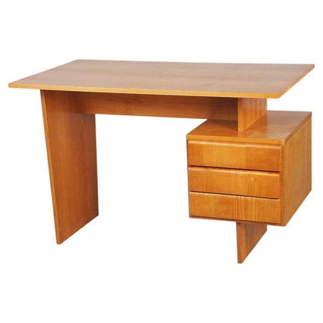 Mid-Century Modern Writing Desk in Oak by B. Landsman, Czech, 1950s For Sale - Image 12 of 12