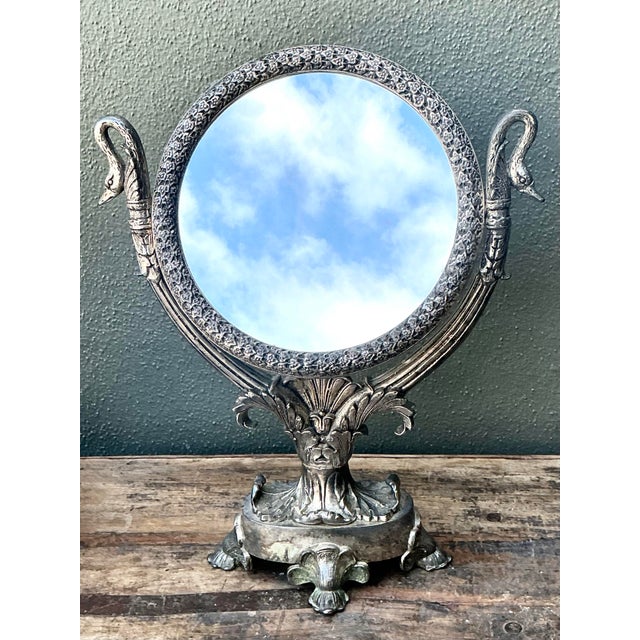 Metal Vintage Swan Table Mirror For Sale - Image 7 of 12