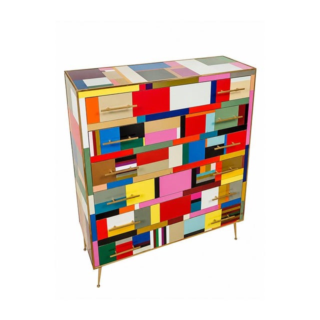 Chest of Drawers with Colored Glass Panels, 1980s For Sale - Image 3 of 8