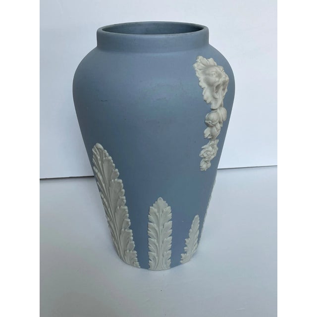 Vintage Ecanada Jasperware Lion Motif Blue Vase For Sale - Image 4 of 7