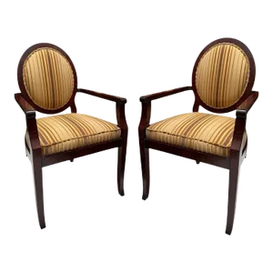 Pair of William Switzer Chairs With New Nancy Corzine Silk Velvet Strip Upholstery