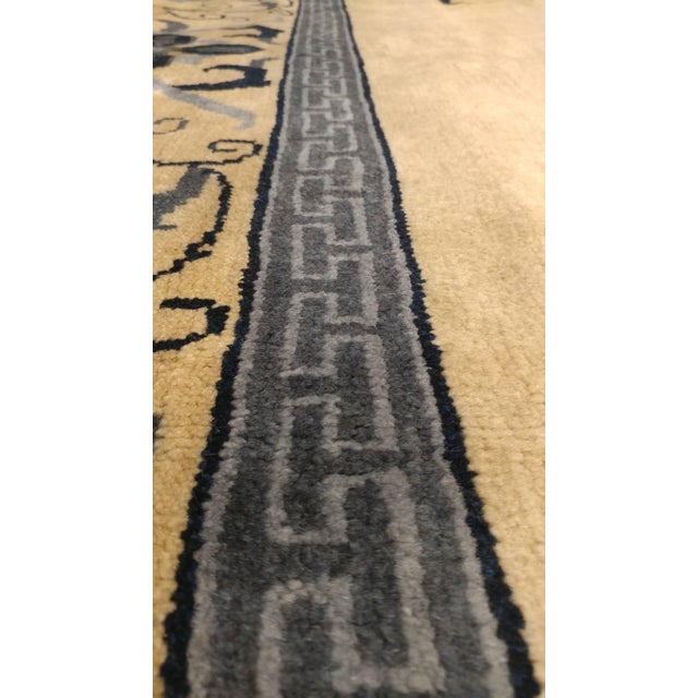 Brown Vintage Chinese Carpet, Tan and Blue Carpet, Handmade Wool Rug For Sale - Image 8 of 18