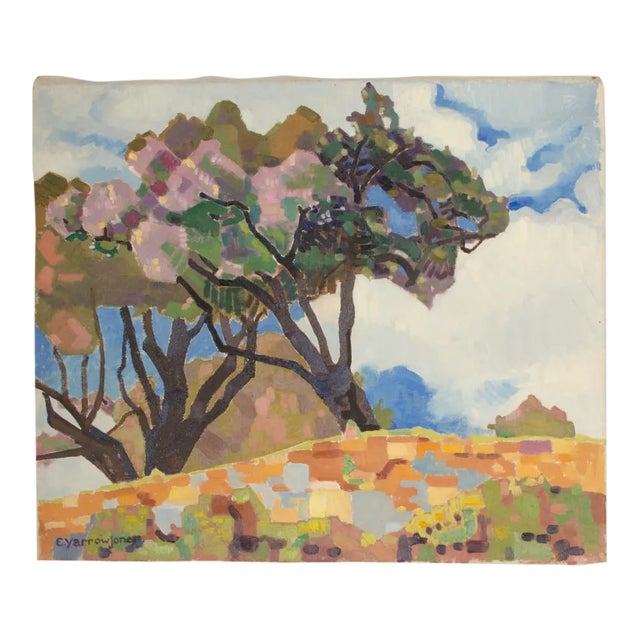 Early 20th Century "Mosaic Trees" Expressionist Landscape Oil Painting by Ernest Yarrow-Jones For Sale