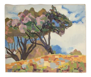 Early 20th Century "Mosaic Trees" Expressionist Landscape Oil Painting by Ernest Yarrow-Jones