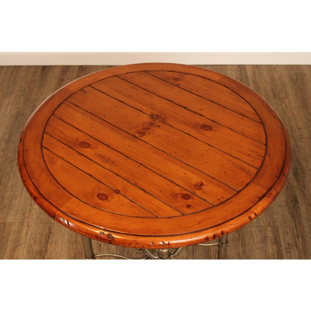 French Late 20th Century French Style Pine Top Iron Base Pub Table For Sale - Image 3 of 12