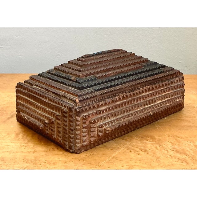 Mid 20th Century Vintage Tramp Art Wood Box For Sale - Image 5 of 12