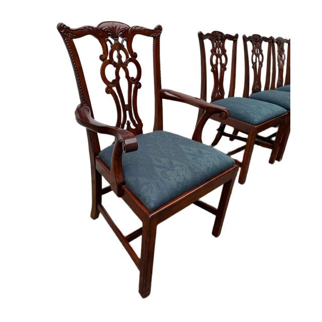 1990s Set of 6 Vintage Maitland Smith Mahogany Chinese Chippendale Dining Chairs For Sale - Image 5 of 8