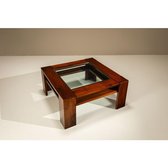 Brutalist Square Coffee Table from Giuseppe Rivadossi in Slavonian Oak, Italy, 1980s For Sale - Image 3 of 11