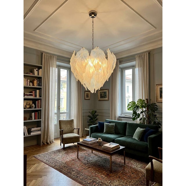 Vintage Opal Leaf Chandelier in Murano Opal Glass, 1980 For Sale - Image 9 of 13
