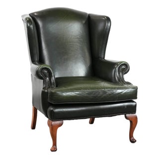 Chesterfield Wing Chair in Cowhide Leather For Sale