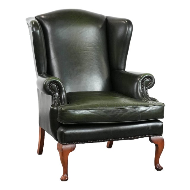 Chesterfield Wing Chair in Cowhide Leather For Sale