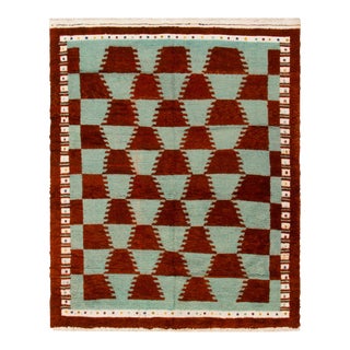 Vintage Tulu Rug in Blue, Brown & White Geometric Pattern by Rug & Kilim For Sale