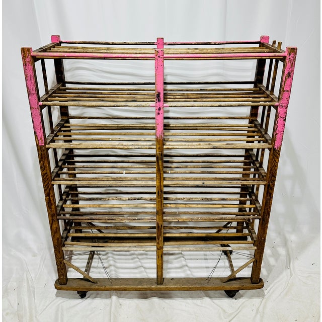 Rustic Antique Rustic Wooden Baking Rack on Casters For Sale - Image 3 of 8
