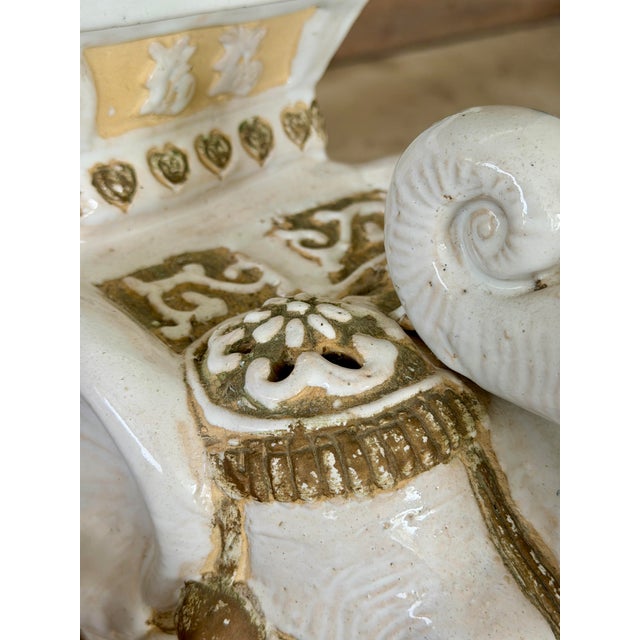 Chinoiserie Vintage Chinoiserie Regency Glazed Terracotta Ceramic Elephant Garden Side Tables For Sale - Image 3 of 11