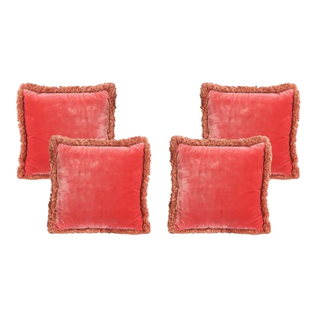 Modern Velvet with Fringes Throw Pillow - Set of 4 For Sale