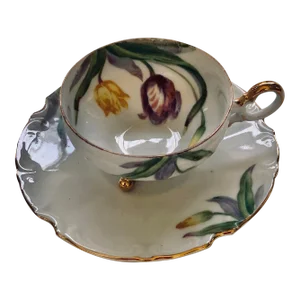 Vintage Floral Pattern Porcelain Cup & Saucer Set- 2 Pieces
