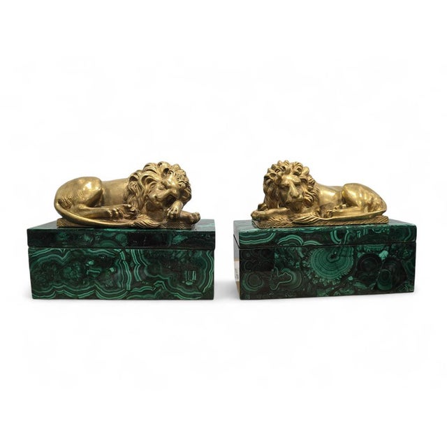 Antique European Malachite Boxes with Gilt Bronze Lion Mounts, 1900 For Sale - Image 4 of 16