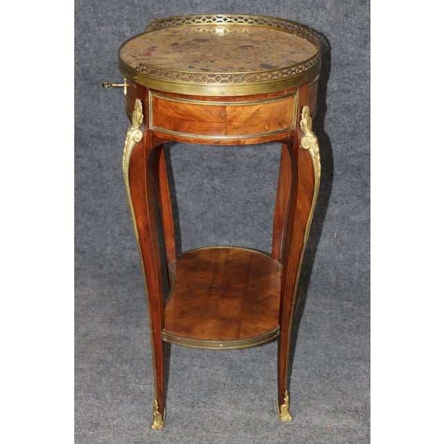 Brown Breche D' Alep Marble French Louis XV Style Bronze Mounted 2 Tier End Table For Sale - Image 8 of 14