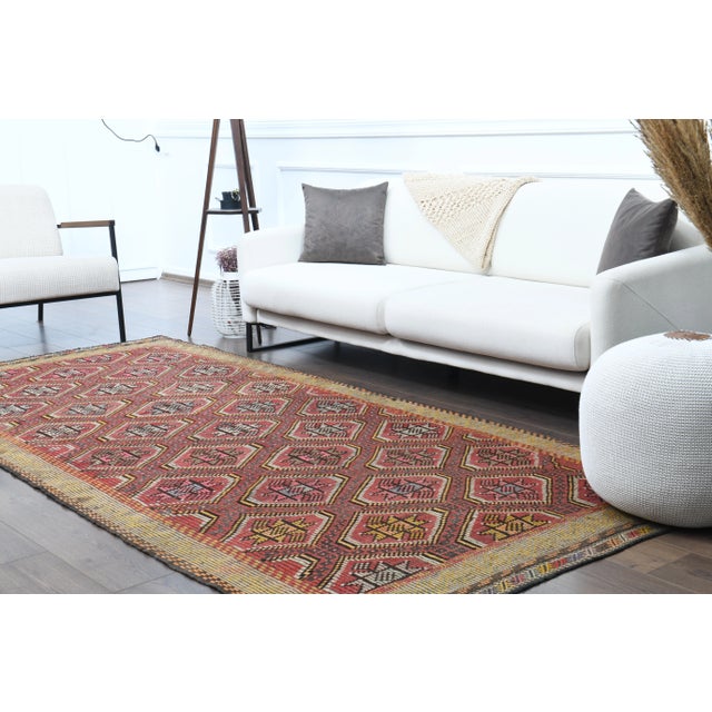 Vintage Turkish Oushak Handmade Wool Cotton Red Area Rug For Sale - Image 4 of 12